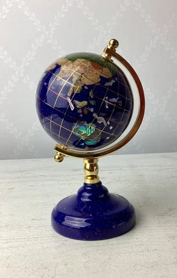 Edelstein Globus Weltkugel Einlegearbeit Halbedelsteinen Die Welt in Lapislazuli - Bild 1 von 4