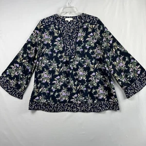 Weekend Suzanne Betro Blouse Tunic Size 1X Top Relaxed Boho Floral Cottage Core - Picture 1 of 9