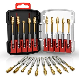 10PCS Titanium Gold Carbide Burr Set for Die Grinder Bits, 1/4" Quick-Change ... - Picture 1 of 7