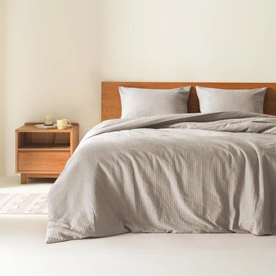 Comfort Spaces Taupe Queen Duvet Cover Set-3 Pieces Breathable Waffle Dobby - Image 1 of 4