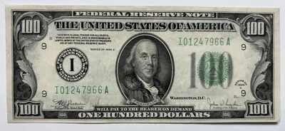 1934 $100 Federal Reserve Note, Series C, FR#2155-1, Low Serial + Quality Note - Image 1 of 2