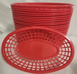 30 Red Oval Plastic Fast Food Baskets Restaurant Food Serving Baskets - Picture 1 of 6