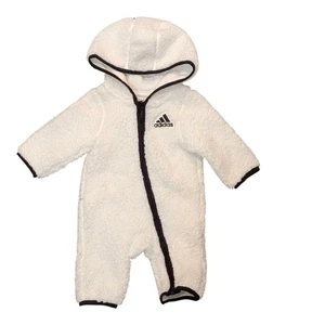 Adidas Baby Sherpa Fleece Kapuzen Overall Strampler weiß Einteiler 3M Winter weich - Bild 1 von 4