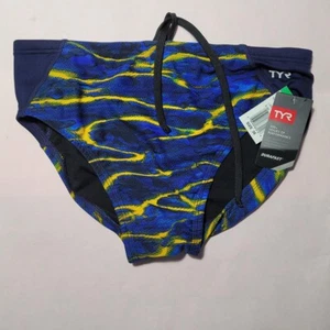 TYR Herren Schwimmslips LAMMENT RACER blaugold Druck Größe 36 neu mit Etikett - Bild 1 von 10