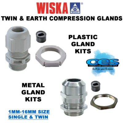 WISKA TWIN AND EARTH GLANDS WITH INSERTS 1MM - 16MM PLASTIC OR METAL 1MM - 16MM