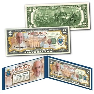 POPE FRANCIS Peoples Pope In Memoriam 1936-2025 Genuine Legal Tender US $2 Bill - Picture 1 of 3