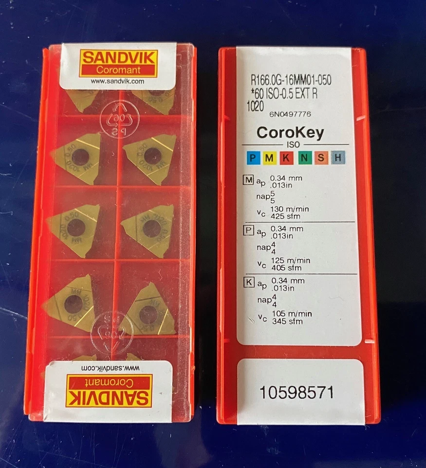 10 NEW SANDVIK 0.5mm THREADING INSERTS R166.0G-16MM01-050 *60 ISO-0.5 EXT R 1020 - Image 1 of 1