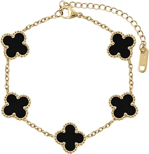 18K Gold Plated Bracelet Gold Clover Bracelet Set for Women Four Leaf Lucky Brac - Picture 1 of 12