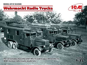 ICM DS3509 - 1/35 Wehrmacht Radio Trucks Henschel 33D1, Kfz.72, Krupp L3H163 Kf - Picture 1 of 3