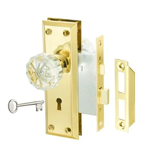 Gold Mortise Lock Set with Crystal Glass Knob, Antique Door Knobs with Lock a... - Picture 1 of 7