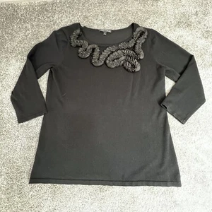 Cable & Gauge Top Womens Large Black Neck Accent Round Neck Basic Minimalist - Picture 1 of 16