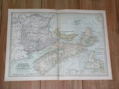 1897 СТАРИННАЯ ДАТИРОВАННАЯ КАРТА ПРИМОРСКИХ ОСТРОВОВ НОВАЯ БРЮНСВИК ШОТЛАНДИЯ НЬЮФАУНДЛЕНД КАНАДА - Изображение 1 из 4