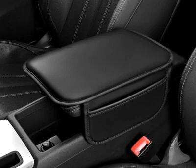 For Car Interior Black Leather Seat Armrest Cushion Protector Storage Pad - Image 1 of 4