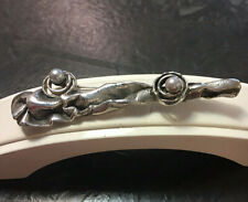 Modernist Brosche Nadel zwei graue Perlen 925er Silber 9,5 cm Silberbrosche 70er
