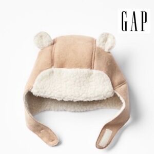 NWT GAP Baby 12-18 months Boys/Girls Sherpa Ivory Trapper Bear Hat w Ears winter