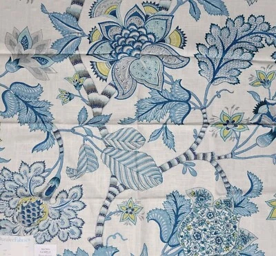 vtg 90s Duralee Fabric Sample Whimsical Blue Large Paisley Linen Rayon Blend - Image 1 of 4