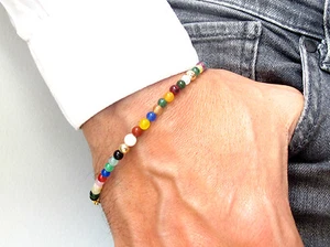 multicolored gemstone 14k solid gold beads bracelet onyx quartz agate emerald - Picture 1 of 7