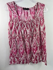 Inc International Concepts Tank Women's Sz S Pink & White Print Stretch Puckered - Picture 1 of 10