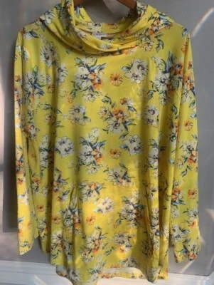 Sudadera con Capucha Lularoe Mujer Talla Grande 2XL Manga Larga Amarillo Floral Bolsillos Casa de Campo Foto 1 de 4