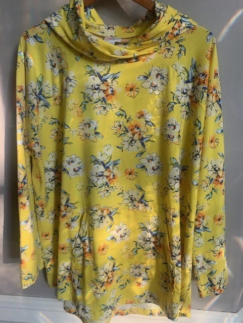 Lularoe Womens Plus Size  2XL Long Sleeve Hoodie Yellow Floral Pockets Cottage - Image 1 of 4