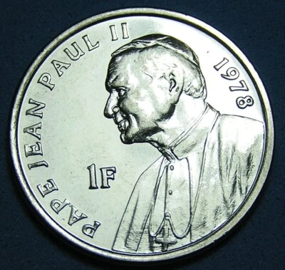 Lot of 5 Coins Congo 1 Franc 2004 Lustrous BU, Pope John Paul II, Combined S/H - Image 1 of 2