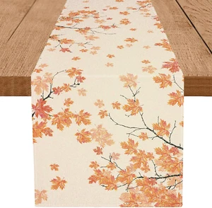 Fall Table Runner Maple Leaves Branches Glitter Table Decorations Autumn Harvest - Picture 1 of 12