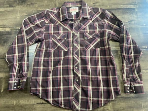 Wrangler Mens Western Long sleeve Shirt Pearl Snap Cabernet/wine Plaid Size L - Picture 1 of 8