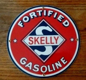 SKELLY  PORCELAIN-COATED SIGN GAS STATION HOME OFFICE - Picture 1 of 2