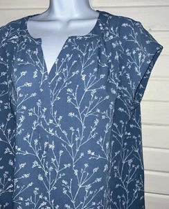 Blusa 41 Puntada de Espino Fija Talla GRANDE Morey Cuello Dividido Azul Blanco Floral Usada en Excelente Condición - Imagen 1 de 11