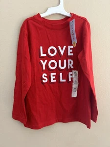 Cat & Jack Boys Red Long Sleeve Love Yourself Graphic T-Shirt Size XS 4/5 B88 - Picture 1 of 1