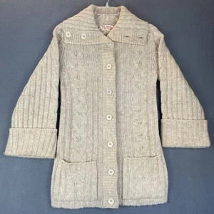VTG Evan Picone 100% Wool Cardigan Sweater Sz S Natural Tan Long Knit Chunky 70s - Picture 1 of 8