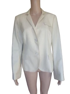 Akris Womens Yellow Striped Blazer Jacket Silk Cashmere Two Buttons Size 10 - Picture 1 of 10