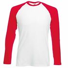 5 PACK Fruit of the Loom Mens Long Sleeve Baseball T-Shirt Casual Sports Tee TOP