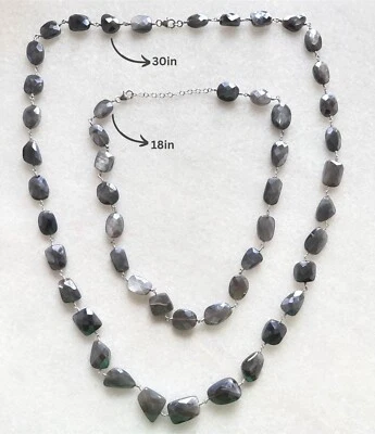 Womens Metallic Gray Moonstone Sterling Silver Necklace, New 18inch Length - Image 1 of 2