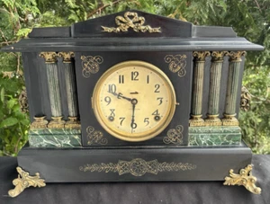 Antique 1890s Ingraham Faux Marble Mantle Parlor Clock - TIME ONLY - VIDEO - Picture 1 of 11