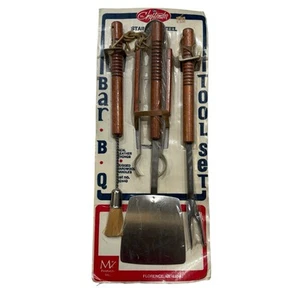 NUEVO Juego de 4 herramientas de barbacoa vintage Mr Cheftender Ranger mango de madera 18” hecho en EE. UU. - Imagen 1 de 9