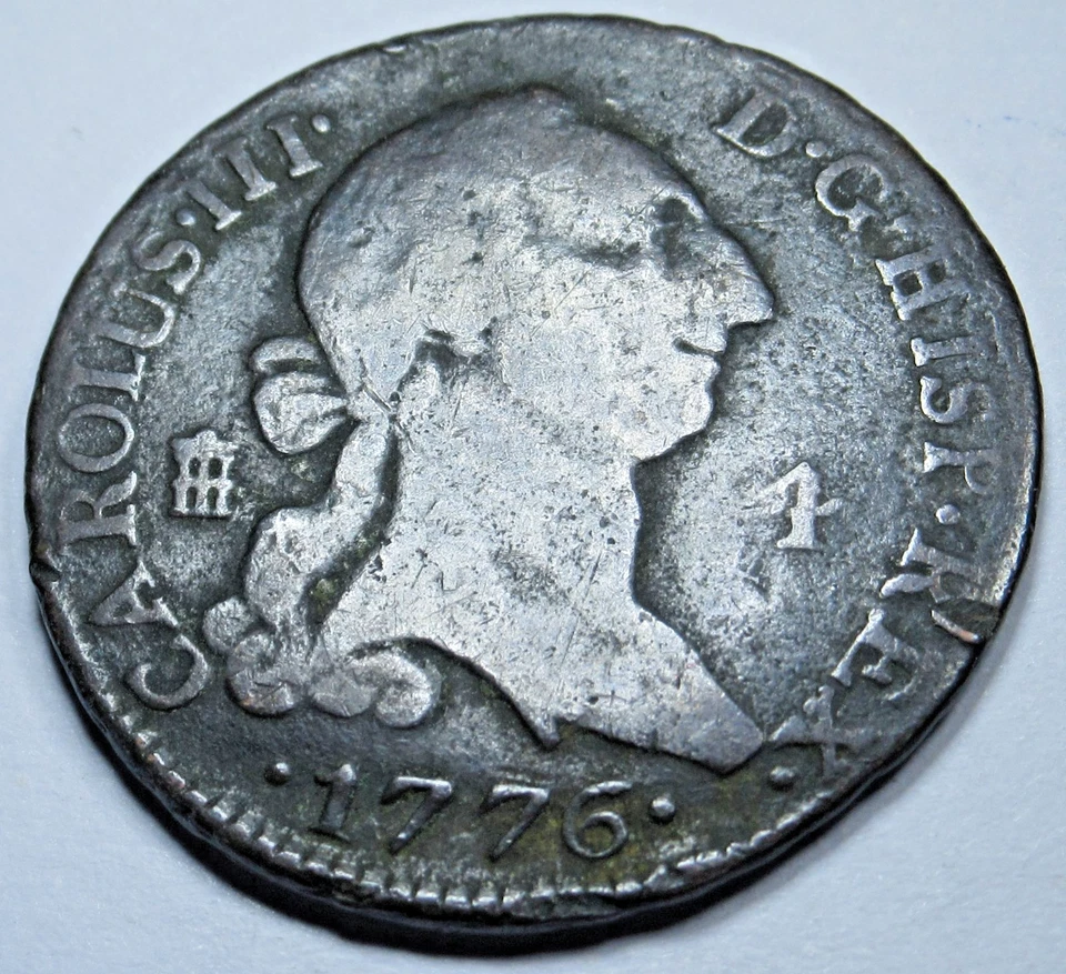 1776 Spanish Copper 4 Maravedis Genuine 1700's US Colonial Pirate Treasure Coin - Image 1 of 2