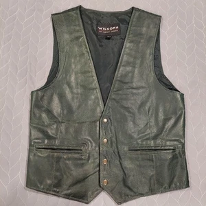 Wilsons The Leather Experts GRÜN Weste Herren SMALL 4 Messing Druckknopfleiste Vintage - Bild 1 von 20