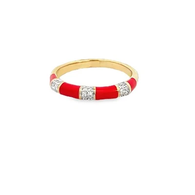Christmas Red Enamel Natural Diamond .10tcw  10k Yellow gold  ring size 6.5 NEW - Image 1 of 4