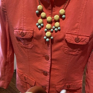 New York & Co women coral button light weight 4 Pocket 3/4 Sleeve Blazer Jacket - Picture 1 of 13