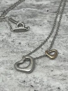 Tiffany & Co Elsa Peretti Double Open Heart Halskette Extra Mini Silber Gold - Bild 1 von 11