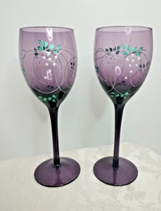  Amethyst handbemalte Trauben Weingläser 2er Set 8" 1/4 - Bild 1 von 10
