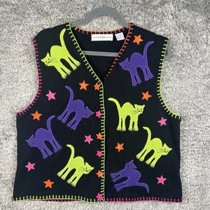 Marisa Christina Halloween Pullover Weste Katzen Sterne L *LESEN* - Bild 1 von 9