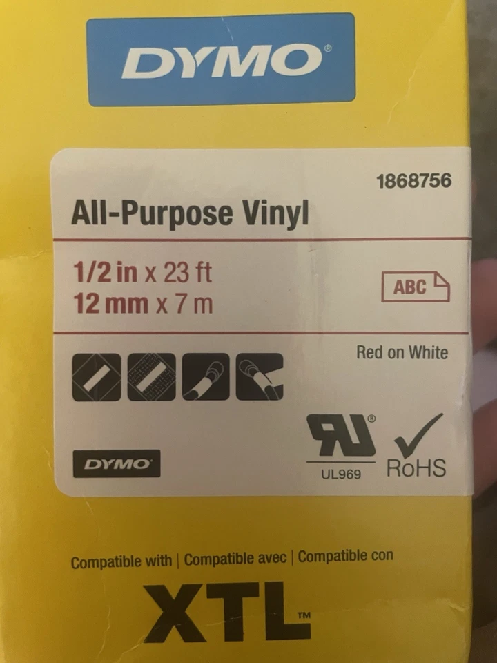Etiqueta de cartucho Dymo 1868775, preto/amarelo XTL 2 POL X 23FT 54MM X 7 M - Imagem 1 de 1