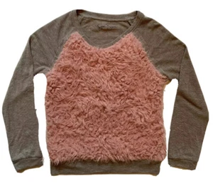 Jessica Simpson Girls Light Pink Fuzzy Fur/Gray Knit Sweatshirt/Sweater Size L - Picture 1 of 2
