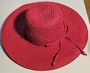 Ladies Red Large Wide Brim Straw Floppy Summer Hat Vintage Society/Church/Derby - Picture 1 of 6