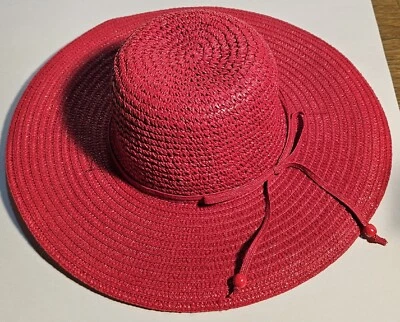 Sombrero de verano flojo de paja de ala ancha grande rojo para dama de colección sociedad/iglesia/derby Foto 1 de 4