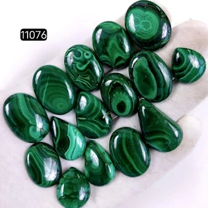 15Pcs 423 Ct Natural Malachite Unpolished Cabochon Gemstone 27x17-17x14mm #11076 - Picture 1 of 6