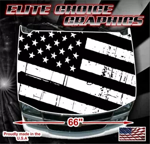 American Flag Distressed Black and Vinyl Hood Wrap Bonnet Decal Sticker Graphic - Bild 1 von 2