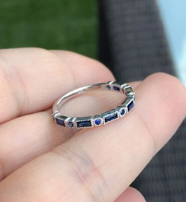 2ct Baguette Natural Sapphire Half Eternity Wedding Band 14k SOLID White Gold - Image 1 of 4